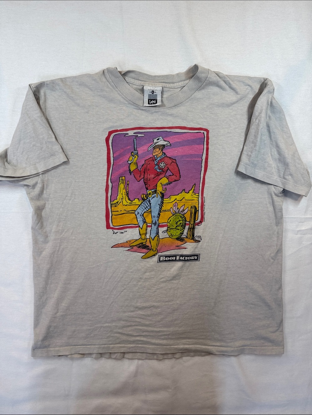 Lee 1992 Boot Factory Western Cowboy Graphic Tee Vintage Gray XL